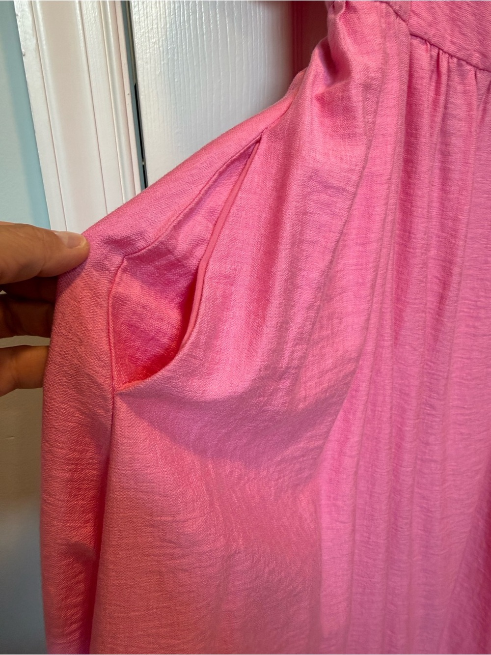 Pink Square-Neck Midi Dress with Flutter Sleeves - Picture 7 of 7
